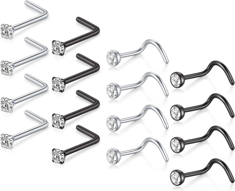 D.Bella 20G Stainless Steel Nose Rings - 20 Gauge Hoops & Studs - Flower, Heart, Diamond & L-Shaped Nostril Nose Piercing Jewelry for Women & Men - Image 4